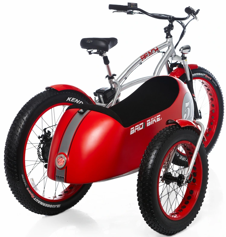 E Fatbike Beachcruiser Fahrrad mit Beiwagen Retro 26 Zoll 250W Rot