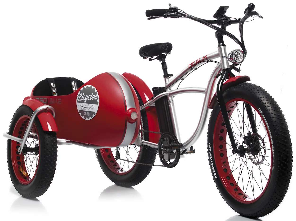 E Fatbike Beachcruiser Fahrrad mit Beiwagen Retro 26 Zoll 250W Rot